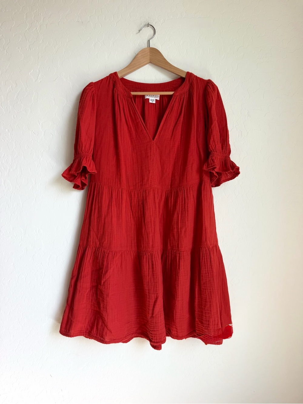 Velvet by Graham & Spencer Red Tiered V-Neck Mini Dress